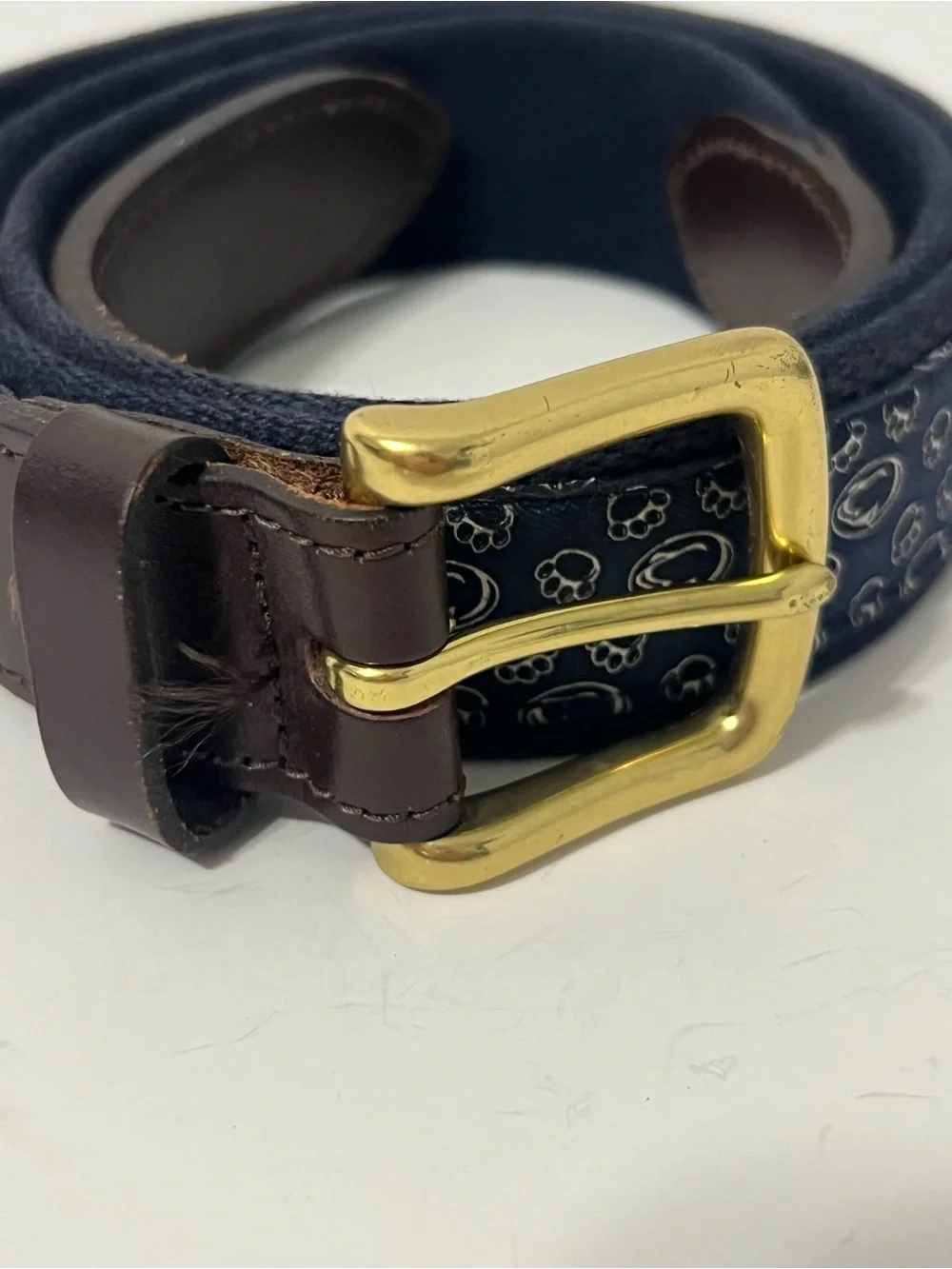 Vineyard Vines Penn State College Logo Pattern Preppy Leather Canvas Belt 42